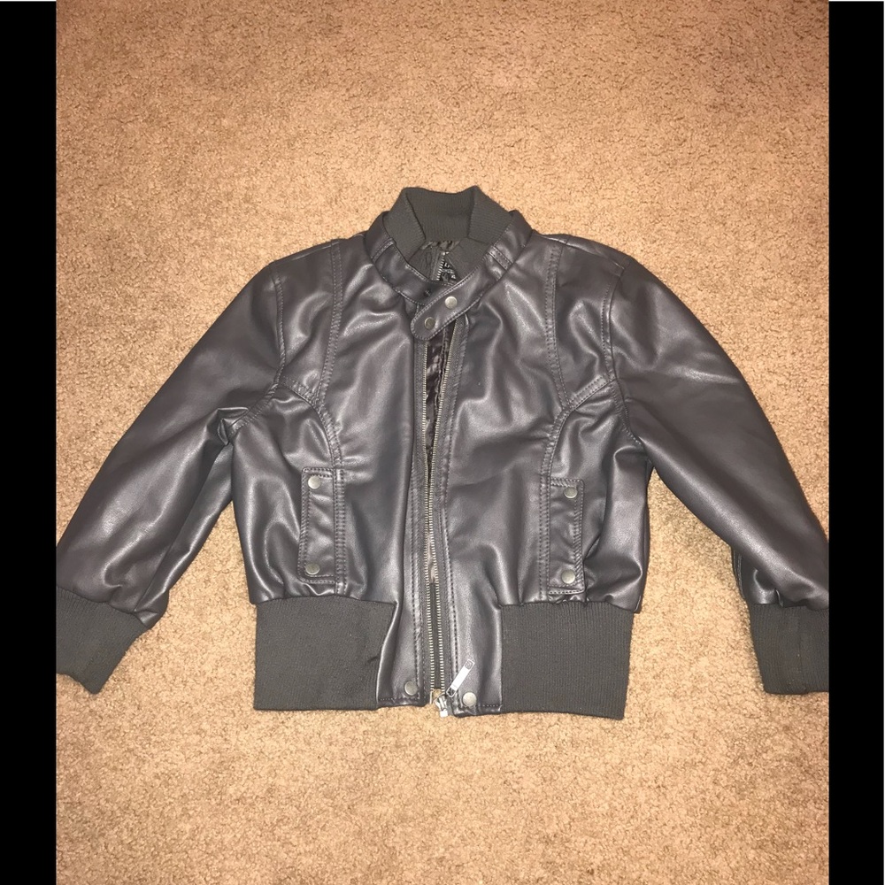 Girls Gray faux Leatber Biker Jacket by Ashley